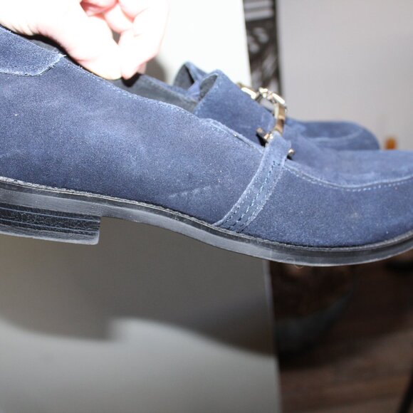 Stacy Adams 10M Men's Blue Suede Slip-On Loafers Dress Shoes w/ Chrome Buckle - Picture 13 of 16